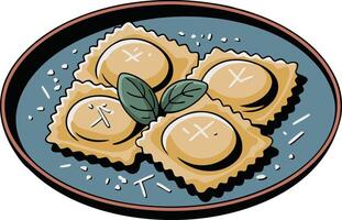 Italian ravioli with spinach and cheese on a plate vector