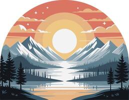 A mountain landscape with a lake and trees vector
