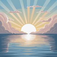 Sunset over the ocean with clouds and sun vector