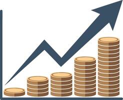 A graph with coins and an arrow going up vector