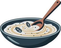 A bowl of soup with a spoon and a spoon vector