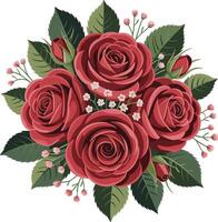 Red roses with leaves and flowers on a white background vector