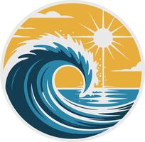 A wave crashing on the ocean with sun in the background vector
