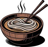 Chopsticks and noodles in bowl vector