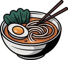 Ramen noodles with chopsticks and egg in bowl vector
