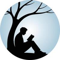 A silhouette of a man reading a book under a tree vector