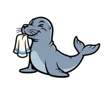 A seal with a towel in its mouth vector