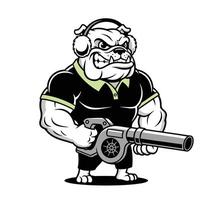 Bulldog mascot with gun on isolated background vector