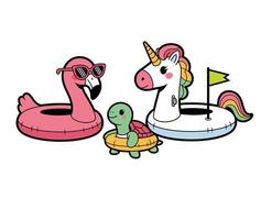 Three animals in an inflatable pool vector