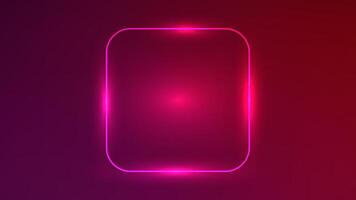Neon rounded square frame with shining effects on dark red background. glowing techno backdrop. illustration vector