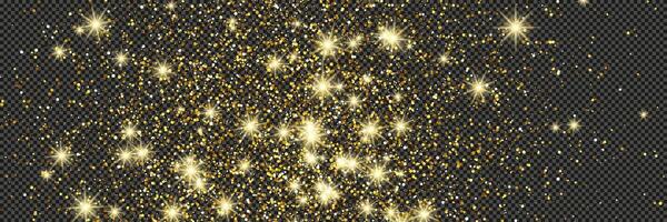 Gold glittering dust with stars on a gray background. Dust with gold glitter effect and empty space for your text. vector