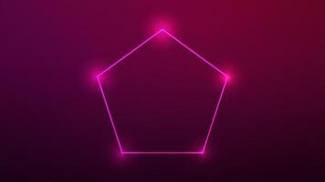 Neon frame in pentagon form with shining effects on dark pink background. Empty glowing techno backdrop. illustration vector