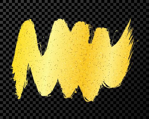 Gold brush stroke. Hand drawn ink spot isolated on dark transparent background. illustration