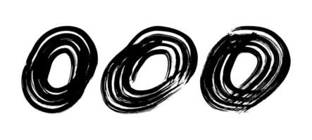 Black grunge brush strokes in circle form. Set of four painted ink circles. Ink spot on white background. illustration vector