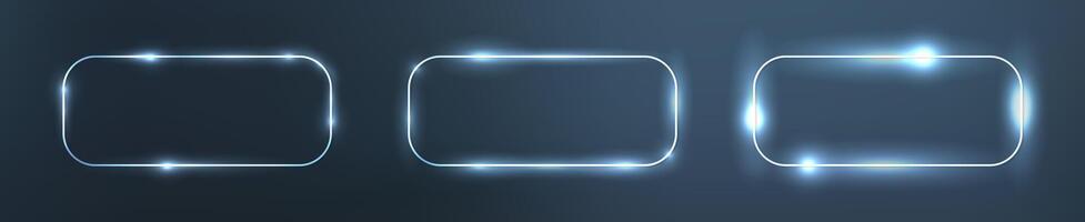 Set of three neon rounded rectangular frames with shining effects on dark background. Empty glowing techno backdrop. illustration vector