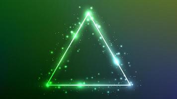 Neon triangle frame with shining effects and sparkles on dark green background. Empty glowing techno backdrop. illustration vector