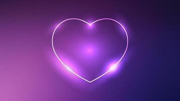 frame in heart form with shining effects on dark purple background. Empty glowing techno backdrop. illustration vector