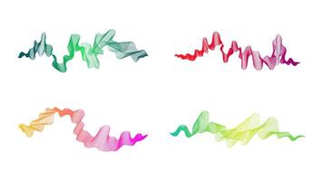 wavy stripes. Set of four abstract colored gradient wave lines on white background. illustration vector