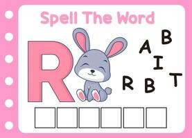 spell the word of cute rabbit . cute little quail with letter of R vector
