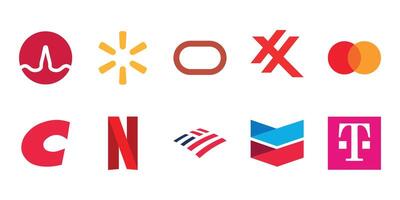 Editorial illustration. A collection of famous U.S. company logos including MasterCard, Walmart, Oracle, Netflix, Chevron, Bank of America, Broadcom, and T-Mobile. Isolated icons. vector
