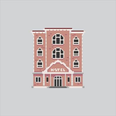 Pixel art illustration Hotel Building. Pixelated Travel Hotel. Hotel Building Travel Vacation Icon pixelated for the pixel art game and icon for website and game. old school retro.