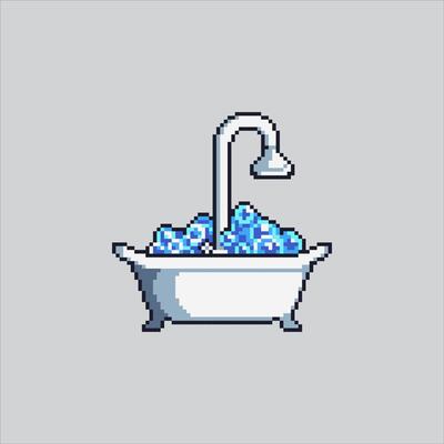Pixel art illustration Shower Bathtub. Pixelated Bathtub Bathroom. Shower Bathtub Bathroom Icon pixelated for the pixel art game and icon for website and game. old school retro.