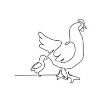 Hen Continuous line art illustration on white background vector