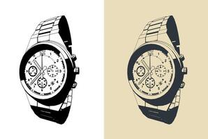 Wristwatch dial close up illustrations vector