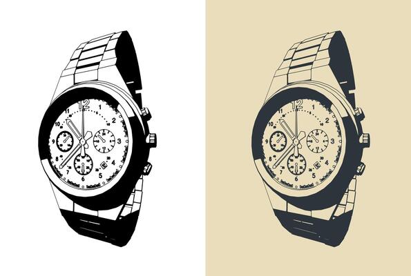 Wristwatch dial close up illustrations