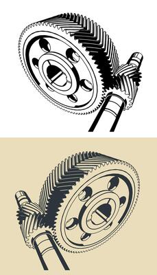 Chevron gear transmission illustrations