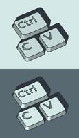 Copy paste keys stylized ironic illustrations vector
