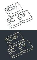 Ctrl c and ctrl v keys stylized ironic illustrations vector