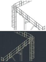 Industrial metal structure with ladder isometric drawings close up vector