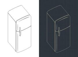 Retro refrigerator isometric blueprints vector