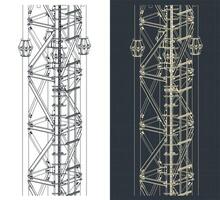 Cell tower supports isometric drawings close-up vector