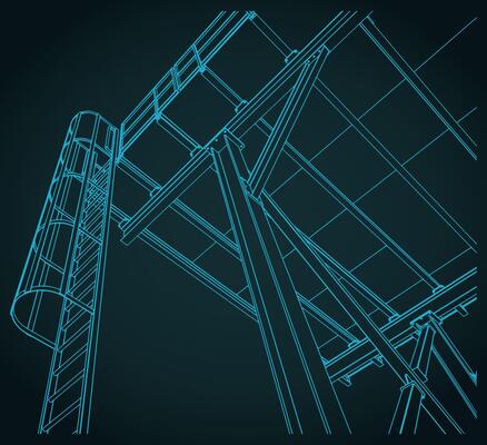 Industrial metal structure with ladder close up illustration