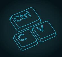 Ctrl c and ctrl v keys stylized ironic illustration vector