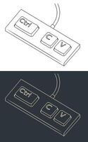 Keyboard with three keys Ctrl C and V ironic illustrations vector