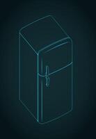 Retro refrigerator isometric blueprint vector