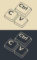 Ctrl c and ctrl v keys stylized illustrations vector