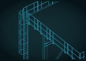 Industrial metal structure with ladder isometric drawing close up vector
