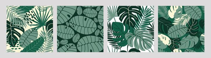 Seamless tropical palm leaf pattern for fabric, textile and fashion design with monstera and banana leaves on different backgrounds. illustration set vector