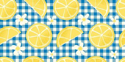 Seamless pattern of traditional Italian lemons with flowers on textured paper background. Perfect for Mediterranean design and summer branding. illustration vector