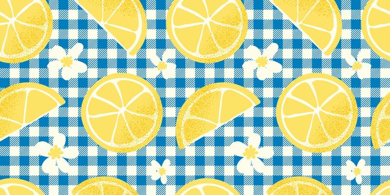 Seamless pattern of traditional Italian lemons with flowers on textured paper background. Perfect for Mediterranean design and summer branding. illustration