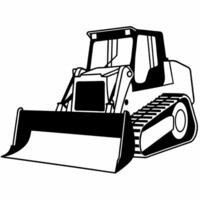 A bulldozer is shown in black and white in doodle style vector
