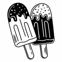 Two delectable ice pops, one coated in rich chocolate, the other adorned with colorful sprinkles, ready to bring a smile. A simple treat on a stick, a symbol of childhood nostalgia. vector