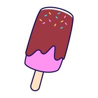 A refreshing chocolate-dipped ice pop adorned with colorful sprinkles, a delightful treat. vector