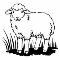 A black and white drawing of a sheep in doodle style vector