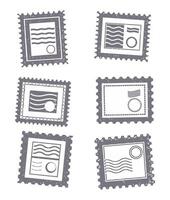 Set of grunge postage stamps with abstract designs in gray vector