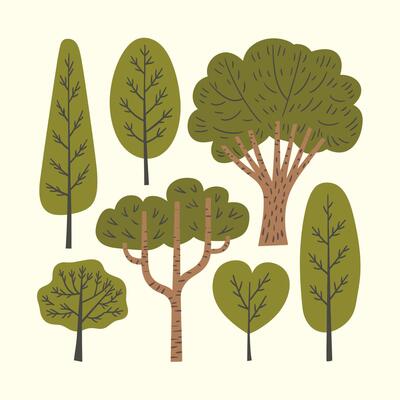 Set of plants and trees collection